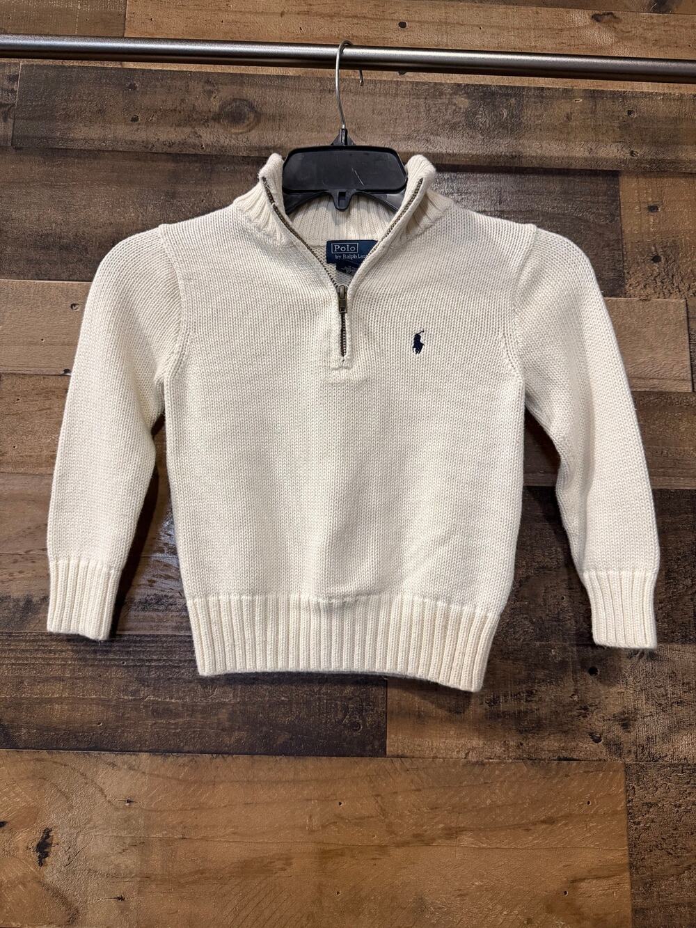 Polo Ralph Lauren Toddler Cream 100% Cotton Quarter-Zip Sweater - Size 4/4T